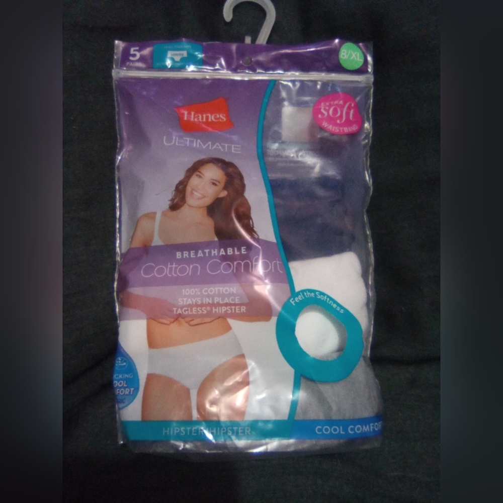 Hanes Ultimate Cotton Cool Comfort Tagless Hipster 3 Pack Size 8